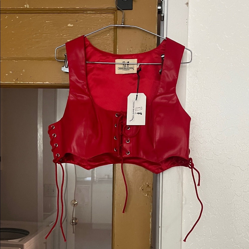 Fashion Brand Company Faux Leather crop corset
